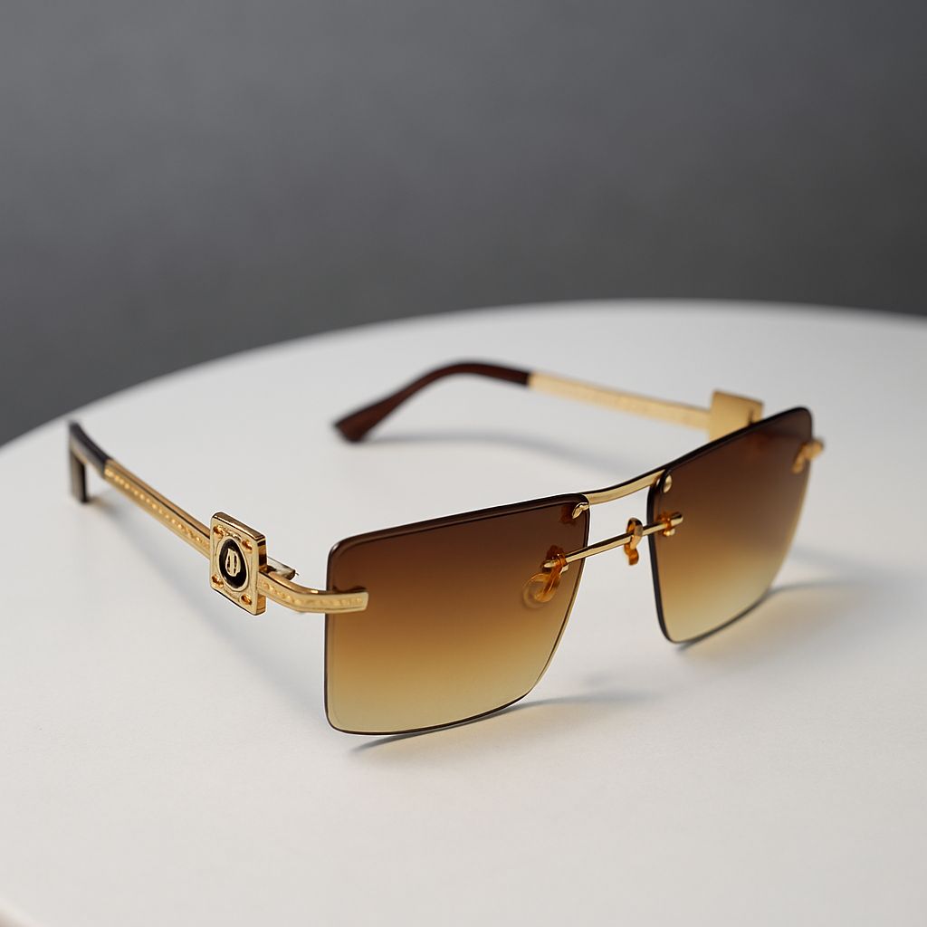 Meeran ROYAL sunglasses with golden gradient lenses and a black/silver frame, featuring UV protection
